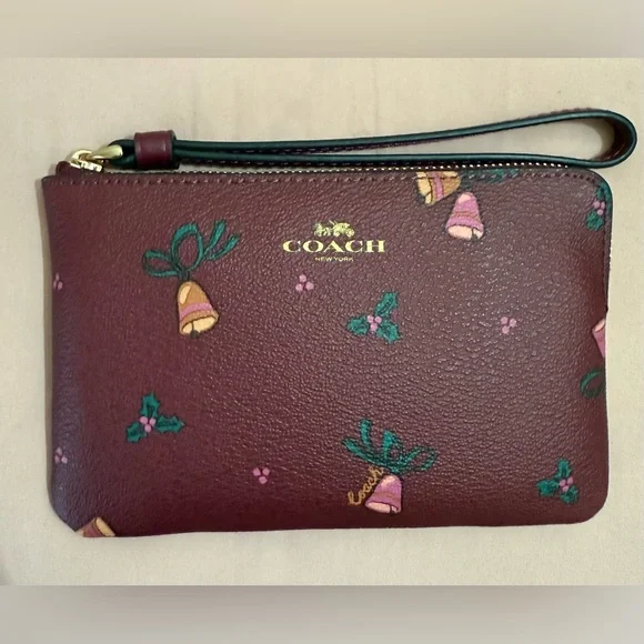 Coach holiday bells print corner zip wristlet NWT - Picture 3 of 5